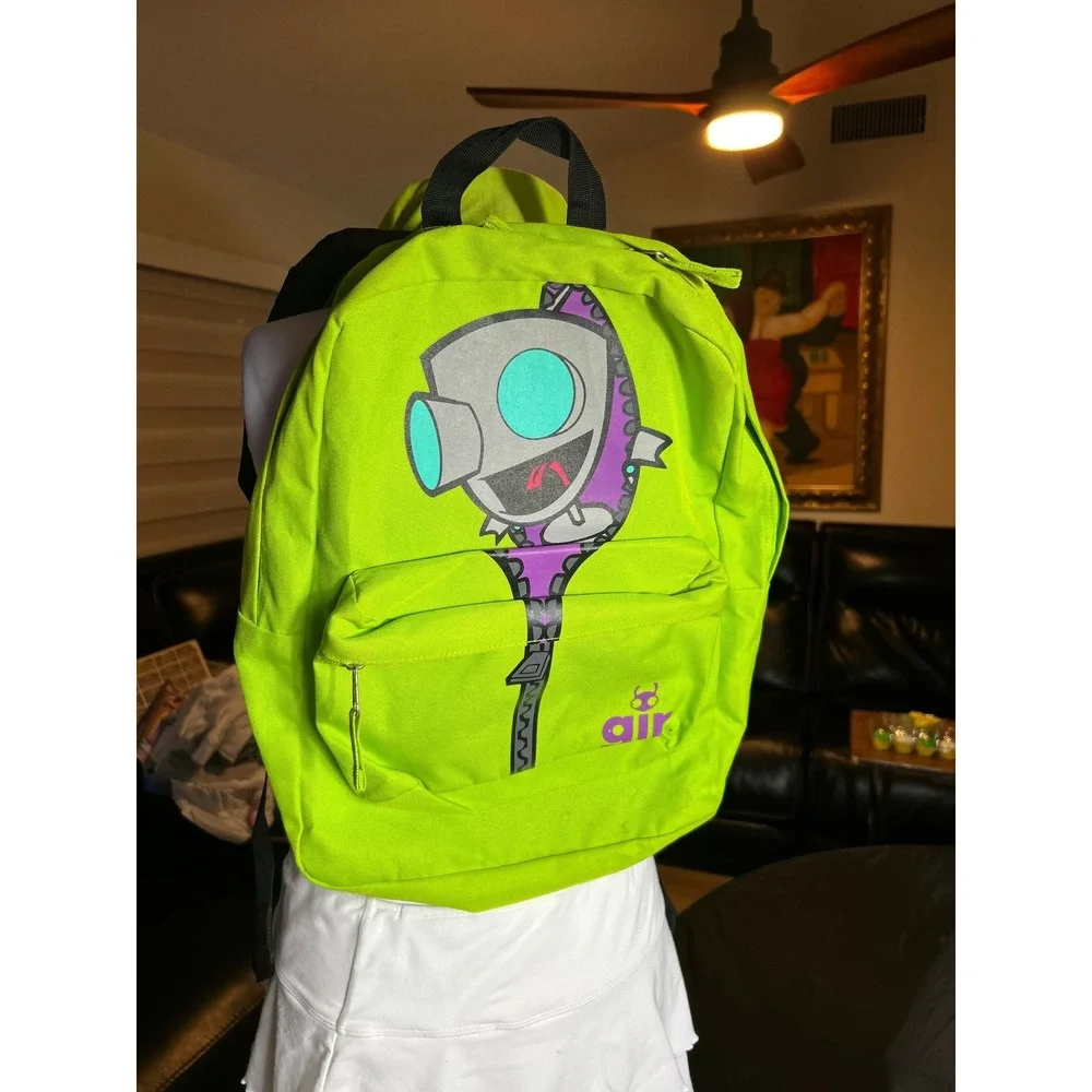 Vintage Rare Invader Zim Gir Neon Green Backpack with Attached Hood Nickelodeon